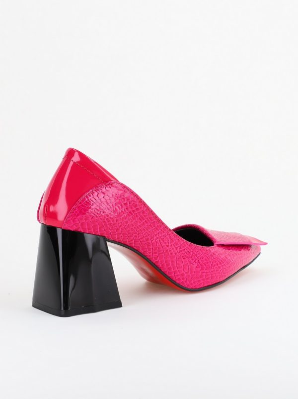 Pantofi Damă cu Toc Gros din Piele Ecologică Fuchsia (BS2002D2403829) 125