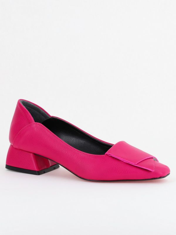 Incaltaminte Dama - Pantofi Damă cu Toc Jos din Piele Ecologică Fuchsia (BS500D2402790)
