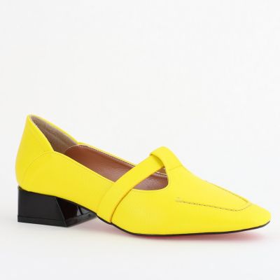 Pantofi Damă cu Toc Jos din Piele Ecologică Galben (BS501D2403839)