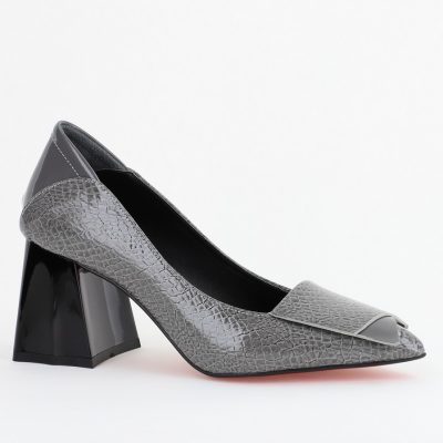 Pantofi Damă cu Toc Gros din Piele Ecologică Gri (BS2002D2403835)