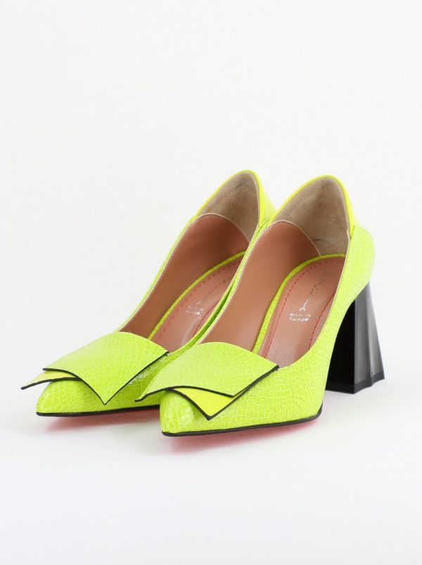 Pantofi Damă cu Toc Gros din Piele Ecologică Verde Lemon (BS2002D2403834) 120