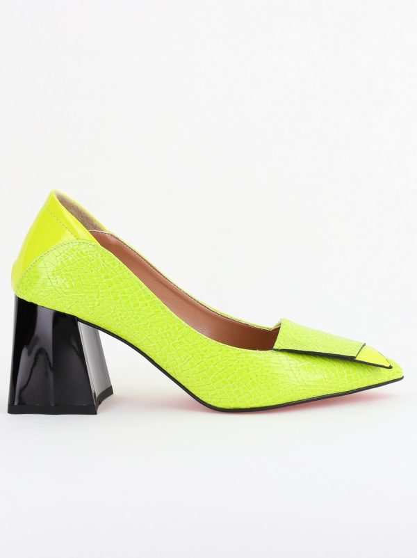 Pantofi Damă cu Toc Gros din Piele Ecologică Verde Lemon (BS2002D2403834) 122