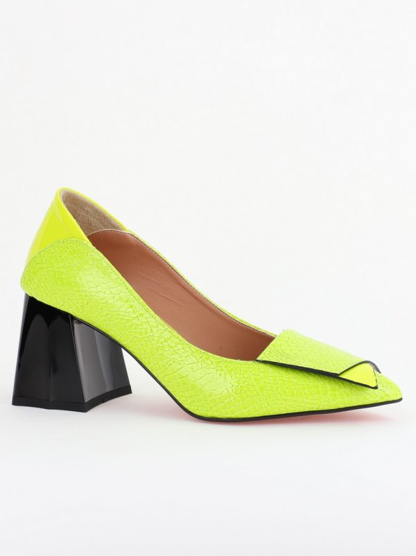 Incaltaminte Dama - Pantofi Damă cu Toc Gros din Piele Ecologică Verde Lemon (BS2002D2403834)