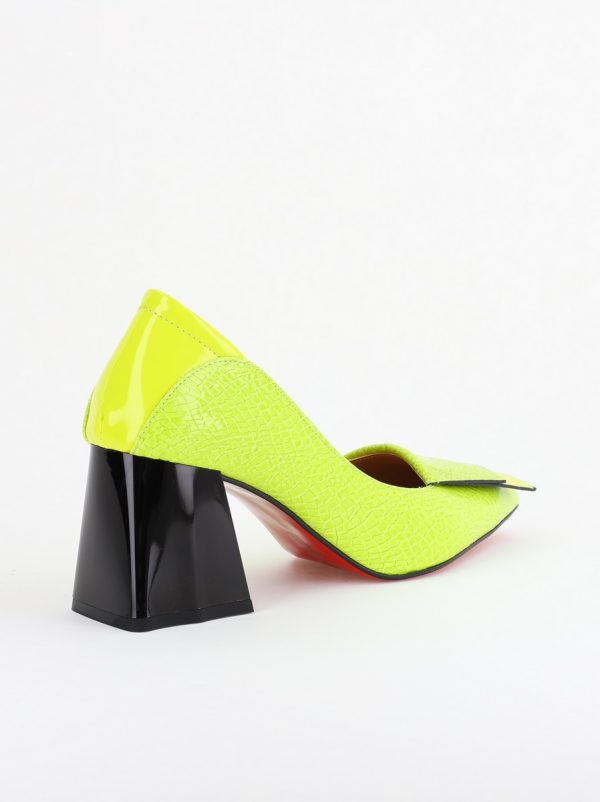 Pantofi Damă cu Toc Gros din Piele Ecologică Verde Lemon (BS2002D2403834) 124