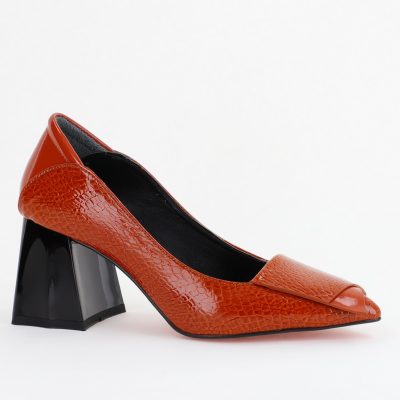 Pantofi Damă cu Toc Gros din Piele Ecologică Maro (BS2002D2403830)
