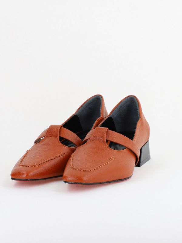 Pantofi Damă cu Toc Jos din Piele Ecologică Maro Mat (BS501D2403847) 120