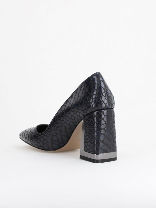 Pantofi Damă cu Toc Gros din Piele Ecologică texturată Negru BS02AY2402771 123