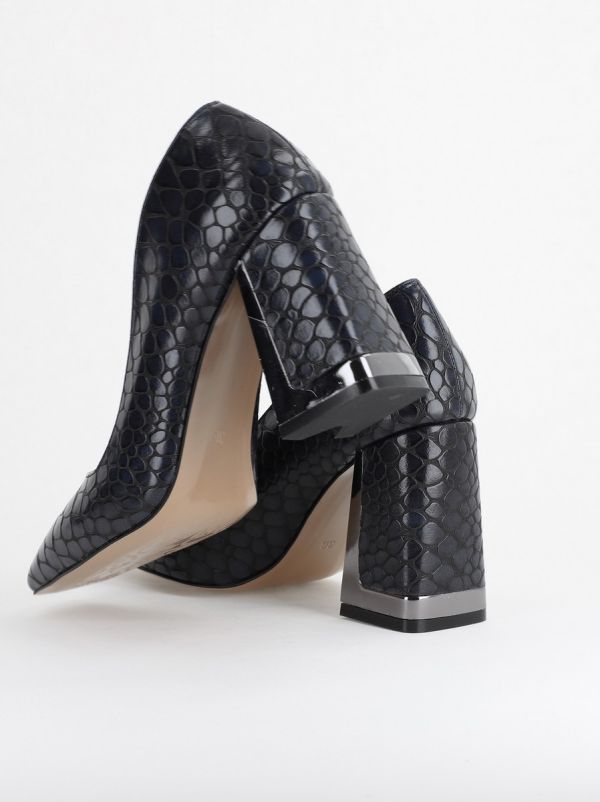 Pantofi Damă cu Toc Gros din Piele Ecologică texturată Negru BS02AY2402771 124
