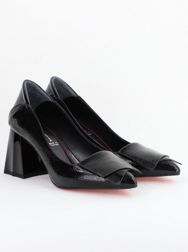 Pantofi Damă cu Toc Gros din Piele Ecologică Negru (BS2002D2403827) 127