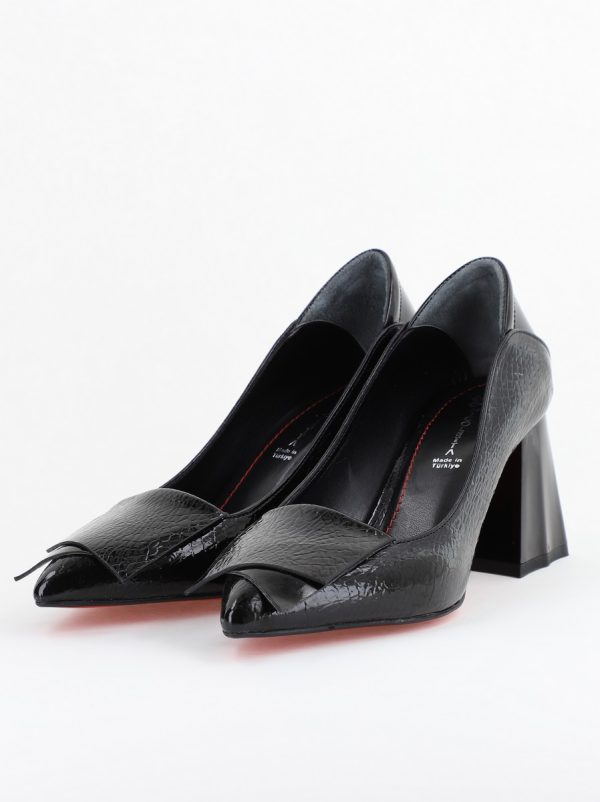 Pantofi Damă cu Toc Gros din Piele Ecologică Negru (BS2002D2403827) 120