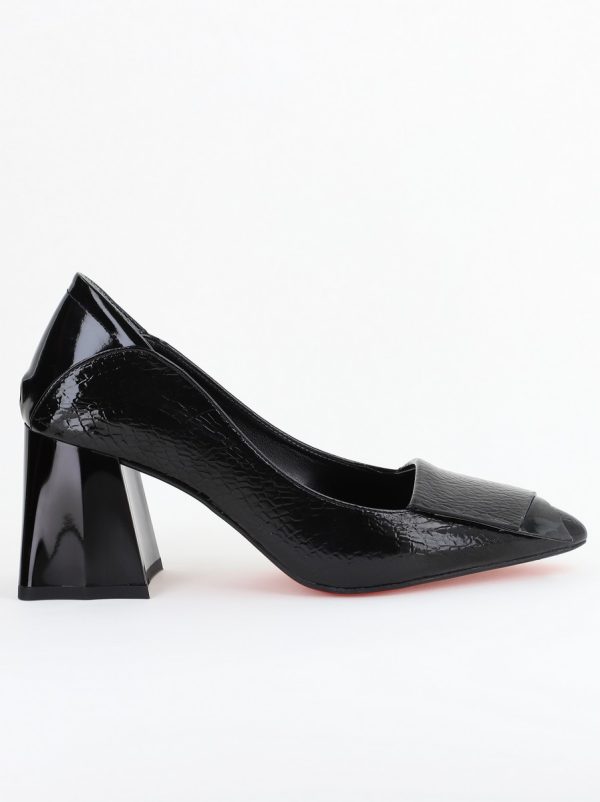 Pantofi Damă cu Toc Gros din Piele Ecologică Negru (BS2002D2403827) 124