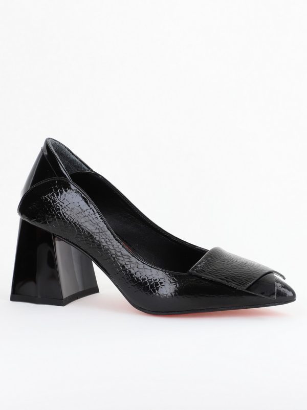 Incaltaminte Dama - Pantofi Damă cu Toc Gros din Piele Ecologică Negru (BS2002D2403827)