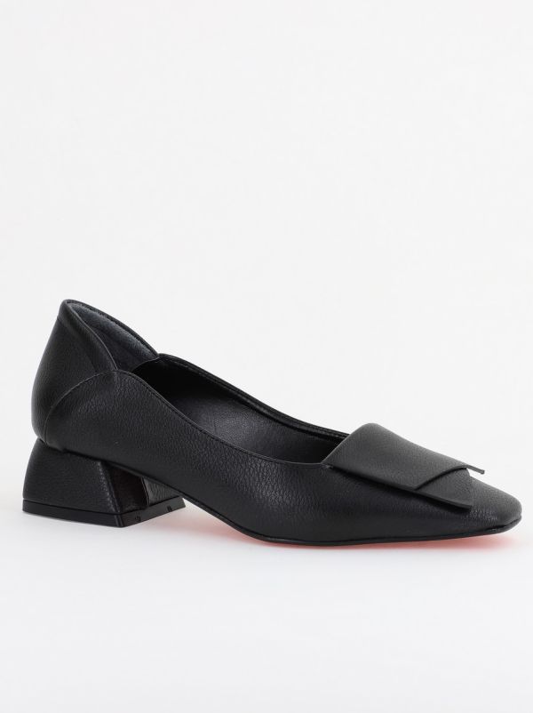 Incaltaminte Dama - Pantofi Damă cu Toc Jos din Piele Ecologică Negru (BS500D2402793)