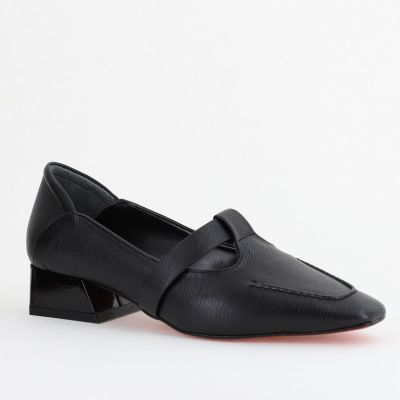 Pantofi Damă cu Toc Jos din Piele Ecologică Negru Mat (BS501D2403846)
