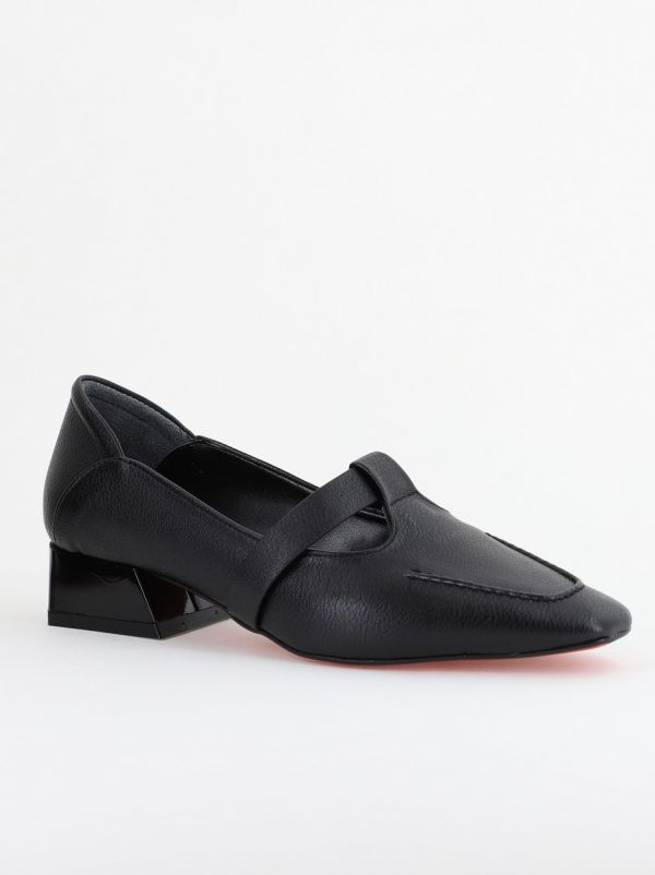 Incaltaminte Dama - Pantofi Damă cu Toc Jos din Piele Ecologică Negru Mat (BS501D2403846)