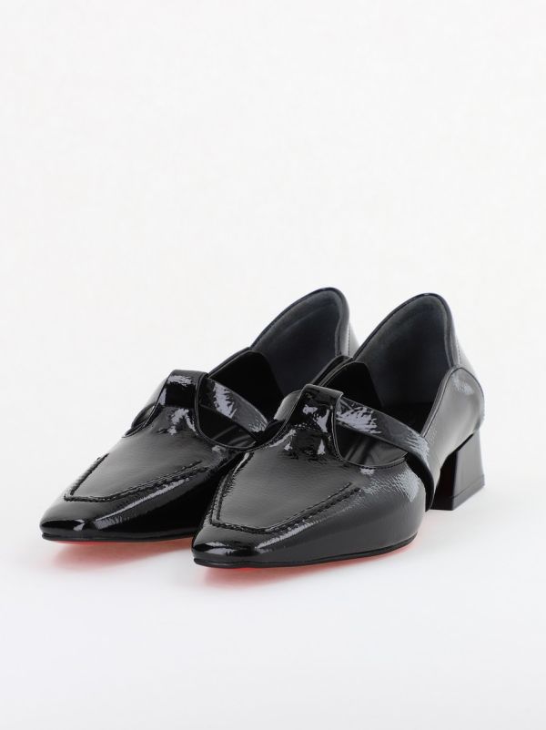 Pantofi Damă cu Toc Jos din Piele Ecologică Negru Lucios (BS501D2403850) 120