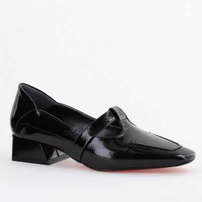 Pantofi Damă cu Toc Jos din Piele Ecologică Negru Lucios (BS501D2403850)