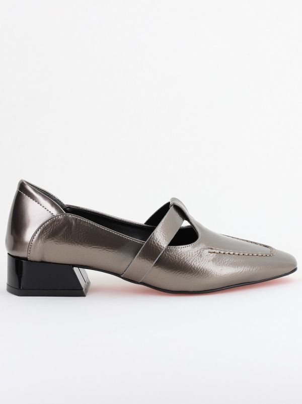 Pantofi Damă cu Toc Jos din Piele Ecologică Platină (BS501D2403841) 124