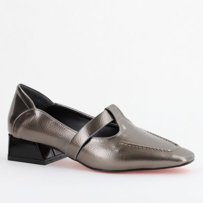 Pantofi Damă cu Toc Jos din Piele Ecologică Platină (BS501D2403841)