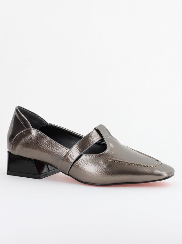 Incaltaminte Dama - Pantofi Damă cu Toc Jos din Piele Ecologică Platină (BS501D2403841)