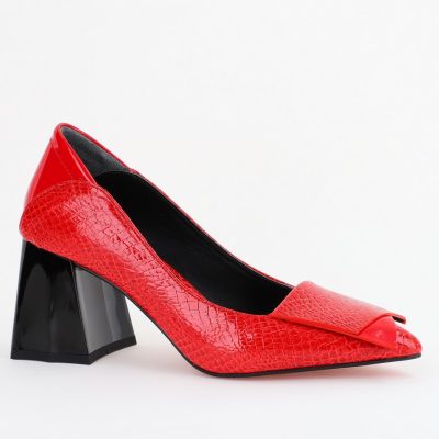 Pantofi Damă cu Toc Gros din Piele Ecologică Roșu (BS2002D2403832)
