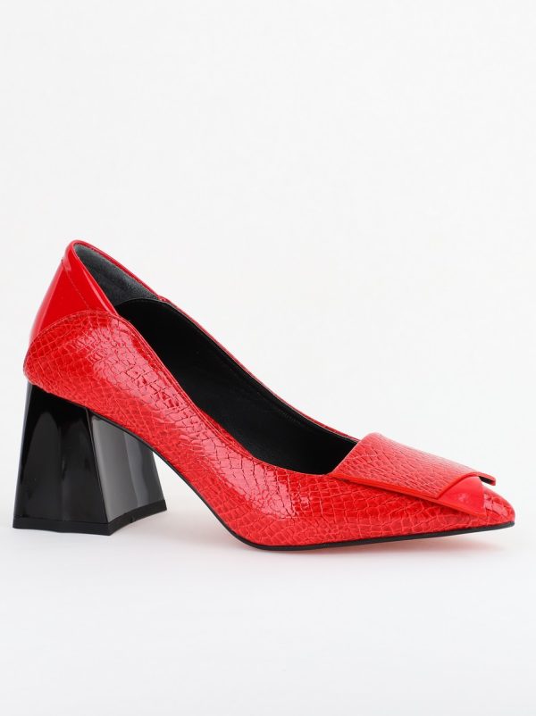 Uncategorized - Pantofi Damă cu Toc Gros din Piele Ecologică Roșu (BS2002D2403832)