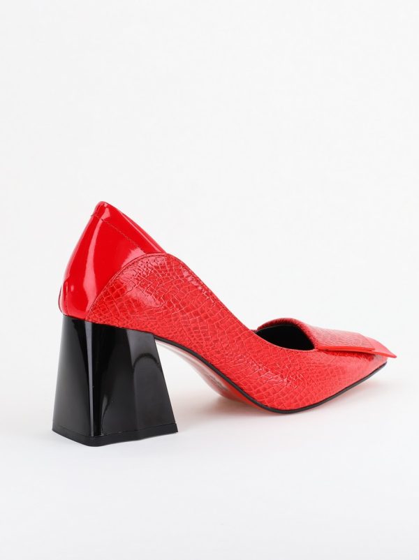 Pantofi Damă cu Toc Gros din Piele Ecologică Roșu (BS2002D2403832) 126