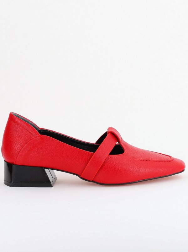 Pantofi Damă cu Toc Jos din Piele Ecologică Roșu (BS501D2403842) 124