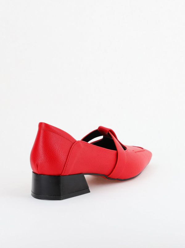 Pantofi Damă cu Toc Jos din Piele Ecologică Roșu (BS501D2403842) 126