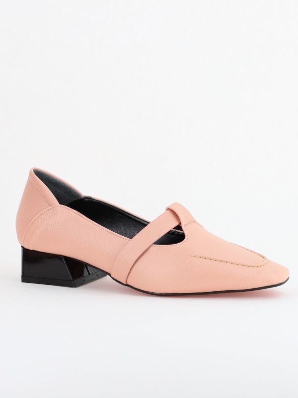 Incaltaminte Dama - Pantofi Damă cu Toc Jos din Piele Ecologică Roz deschis (BS501D2403843)