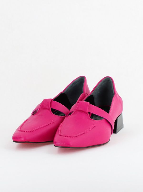 Pantofi Damă cu Toc Jos din Piele Ecologică Roz Fuchsia(BS501D2403844) 120