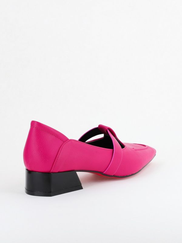 Pantofi Damă cu Toc Jos din Piele Ecologică Roz Fuchsia(BS501D2403844) 124