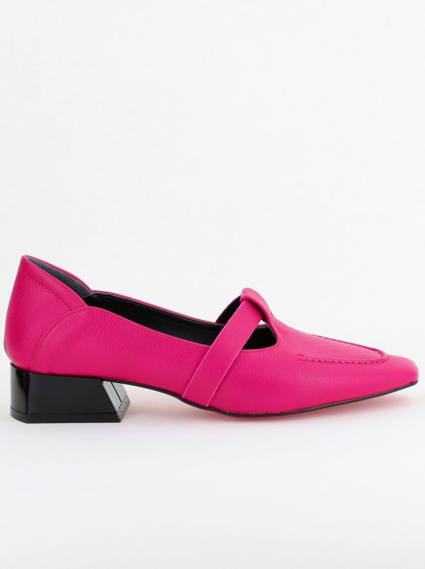 Pantofi Damă cu Toc Jos din Piele Ecologică Roz Fuchsia(BS501D2403844) 126
