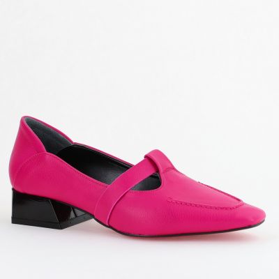 Pantofi Damă cu Toc Jos din Piele Ecologică Roz Fuchsia(BS501D2403844)