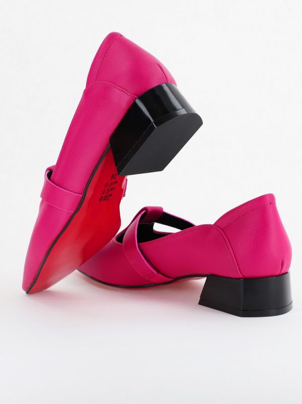 Pantofi Damă cu Toc Jos din Piele Ecologică Roz Fuchsia(BS501D2403844) 122