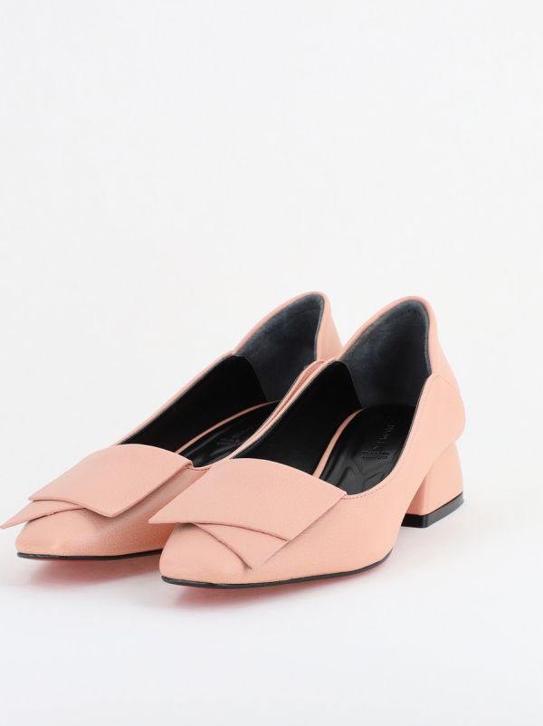 Pantofi Damă cu Toc Jos din Piele Ecologică Roz somon (BS500D2402791) 120