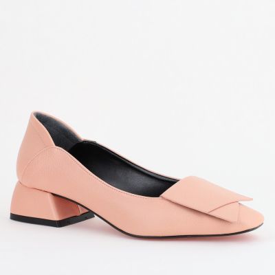 Pantofi Damă cu Toc Jos din Piele Ecologică Roz somon (BS500D2402791)