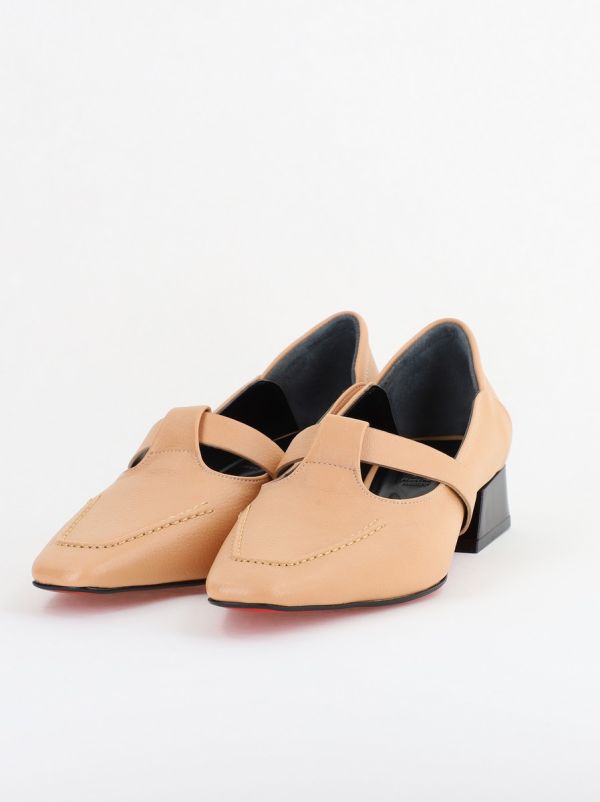 Pantofi Damă cu Toc Jos din Piele Ecologică Taupe (BS501D2403848) 120