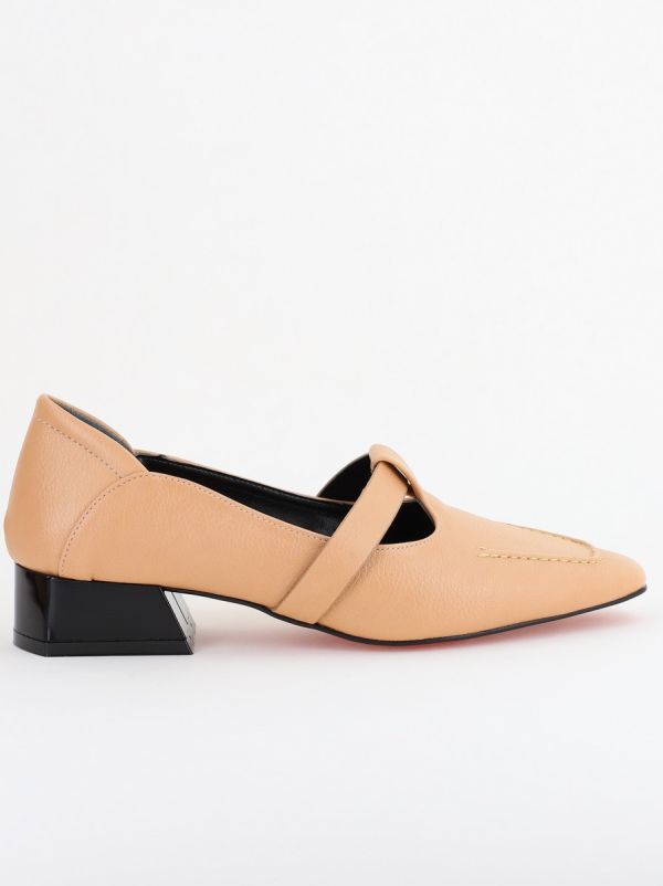 Pantofi Damă cu Toc Jos din Piele Ecologică Taupe (BS501D2403848) 124