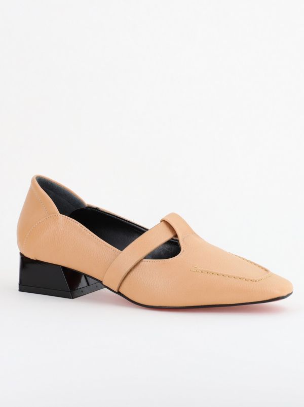 Incaltaminte Dama - Pantofi Damă cu Toc Jos din Piele Ecologică Taupe (BS501D2403848)