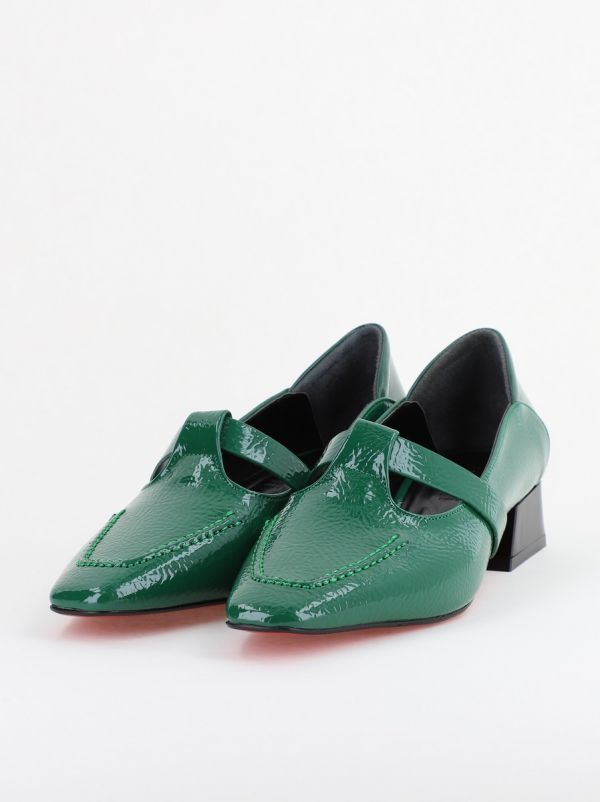 Pantofi Damă cu Toc Jos din Piele Ecologică Verde Lucios (BS501D2403840) 120