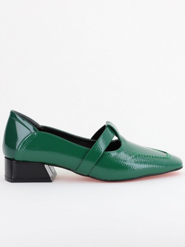 Pantofi Damă cu Toc Jos din Piele Ecologică Verde Lucios (BS501D2403840) 124