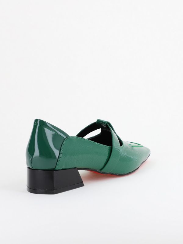 Pantofi Damă cu Toc Jos din Piele Ecologică Verde Lucios (BS501D2403840) 126