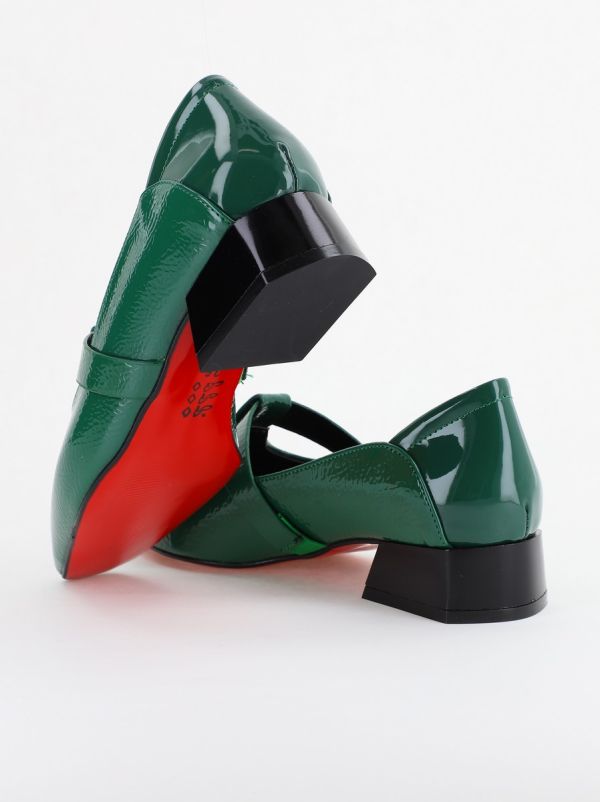 Pantofi Damă cu Toc Jos din Piele Ecologică Verde Lucios (BS501D2403840) 122