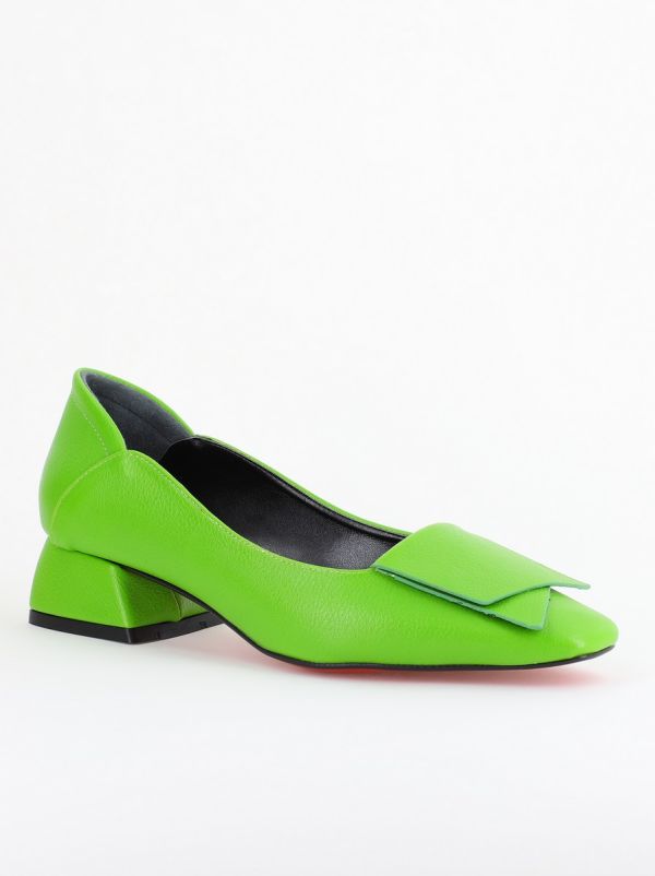 Incaltaminte Dama - Pantofi Damă cu Toc Jos din Piele Ecologică Verde Lemon (BS500D2403853)
