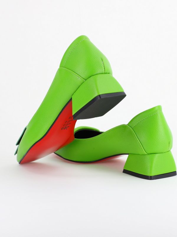 Pantofi Damă cu Toc Jos din Piele Ecologică Verde Lemon (BS500D2403853) 126
