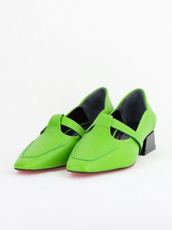 Pantofi Damă cu Toc Jos din Piele Ecologică Verde Lemon (BS501D2403837) 120