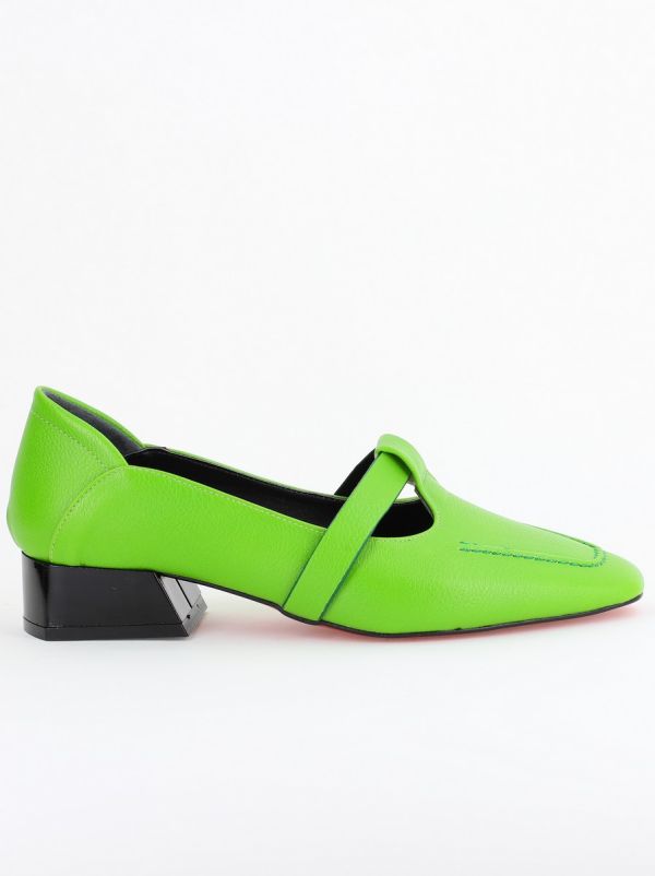 Pantofi Damă cu Toc Jos din Piele Ecologică Verde Lemon (BS501D2403837) 124