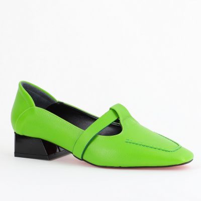 Pantofi Damă cu Toc Jos din Piele Ecologică Verde Lemon (BS501D2403837)
