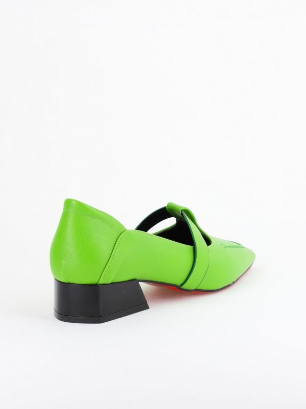 Pantofi Damă cu Toc Jos din Piele Ecologică Verde Lemon (BS501D2403837) 126